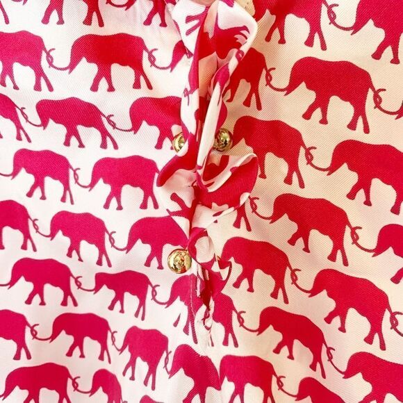 Elizabeth McKay ELIZABETH SHIRT Hot Pink Elephant Print Ruffle Blouse Top Size 0 - Picture 10 of 12